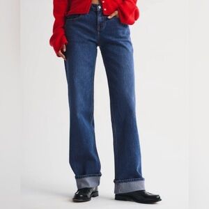 $100 ABERCROMBIE FITCH Jeans 26 2R Low Rise 90s Cuffed Hem Wide Leg Stretch Blue